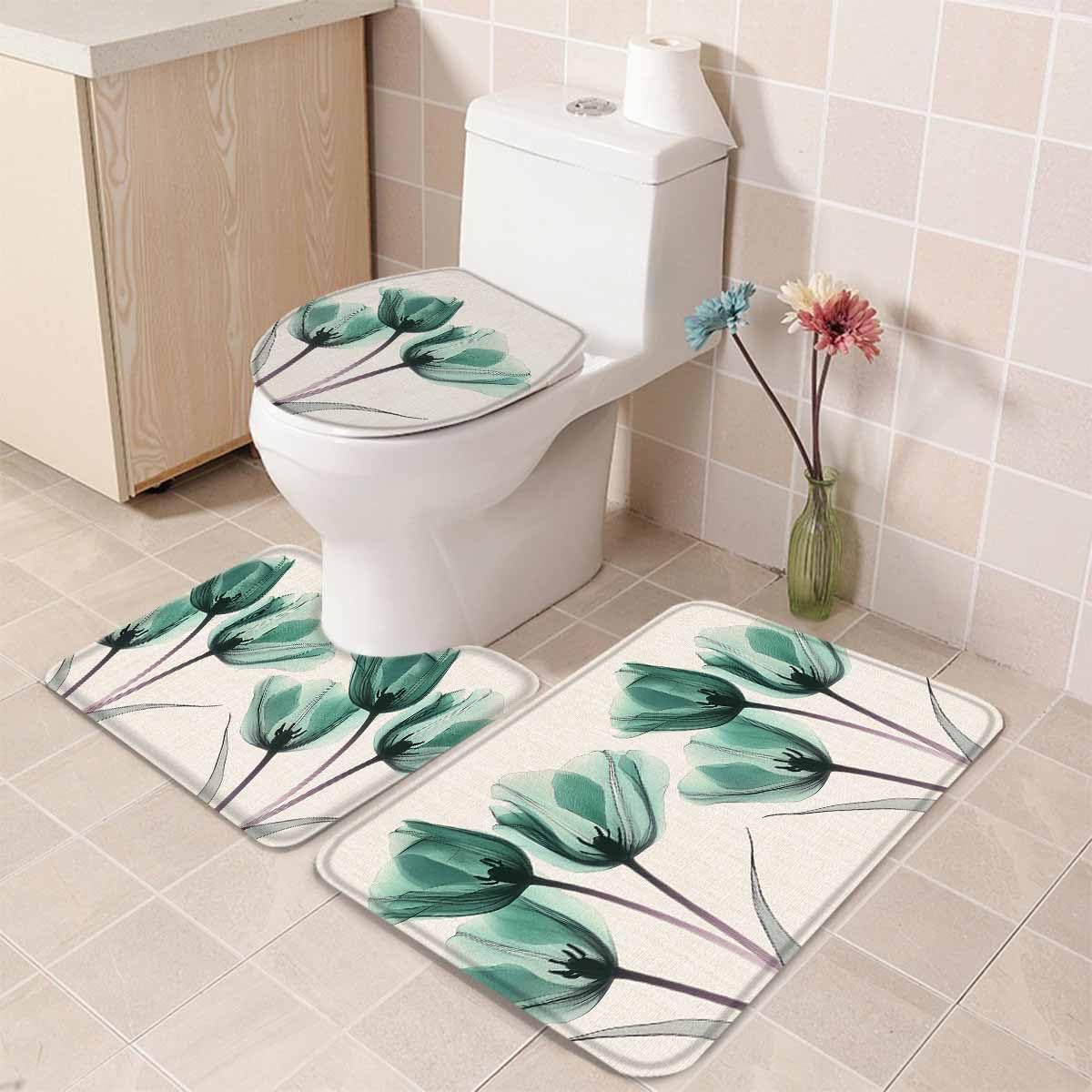 Wotrend Floral 3 Piece Bath Rug Set Teal Green