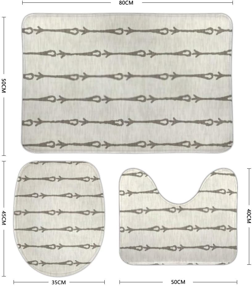 QAZPL 3 Piece Bathroom Rug Set Stripe Linen Canvas