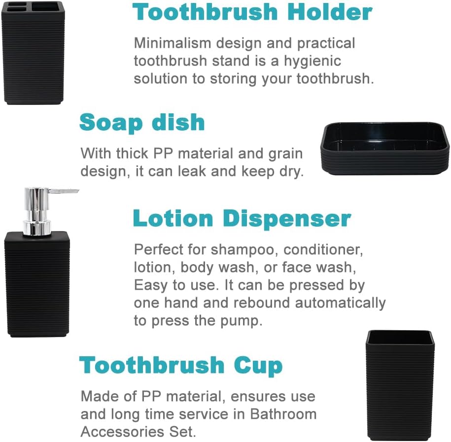 Liuonnam 4-Piece Bathroom Accessories Set Black