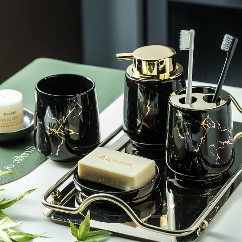 YYW Ceramic Bathroom Accessory Set - Four Piece Black