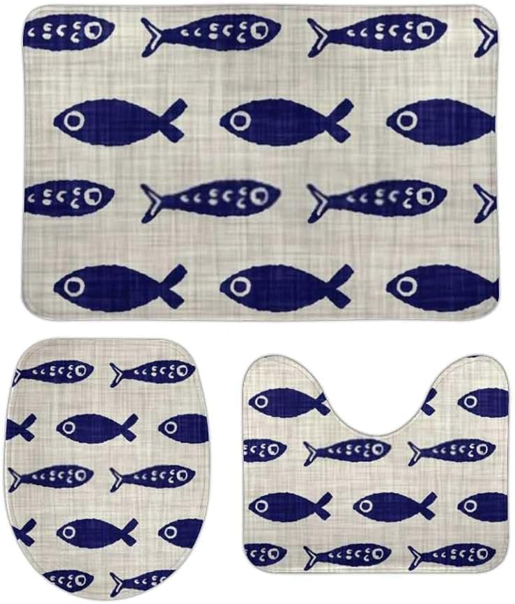 Kuizee 3-Piece Bath Rug Set Aquatic Blue