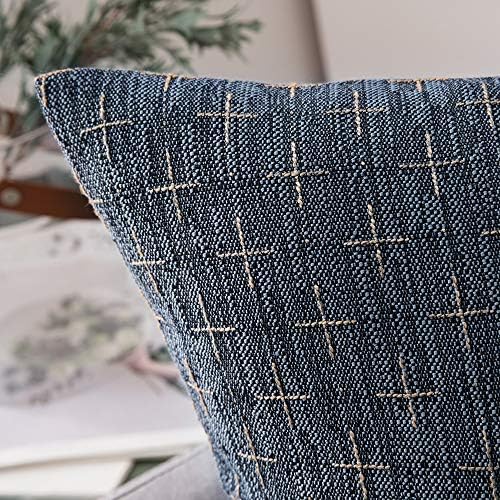 MIULEE Blue Linen Throw Pillow Covers Teal Bath Rugs Set