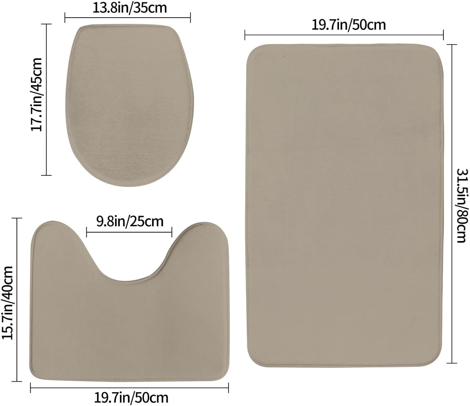 Perostye 3 Pieces Bathroom Rug Set with Anti-Slip Linen Beige Mats