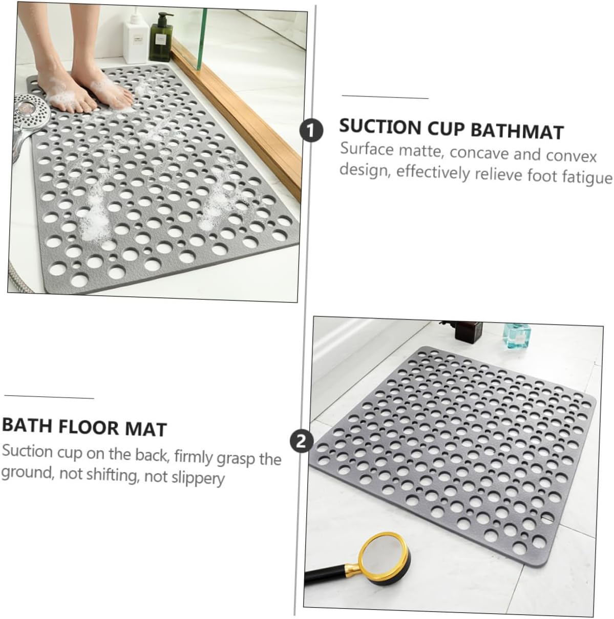 VOSAREA Non-Slip TPE Bath Mat with Suction Cups