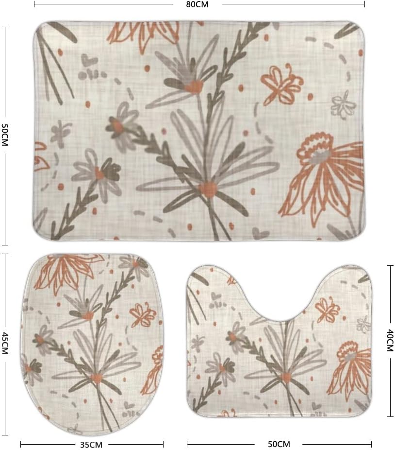 ZHONGJI 3 Piece Bath Rug Set Floral Pattern Non-Slip