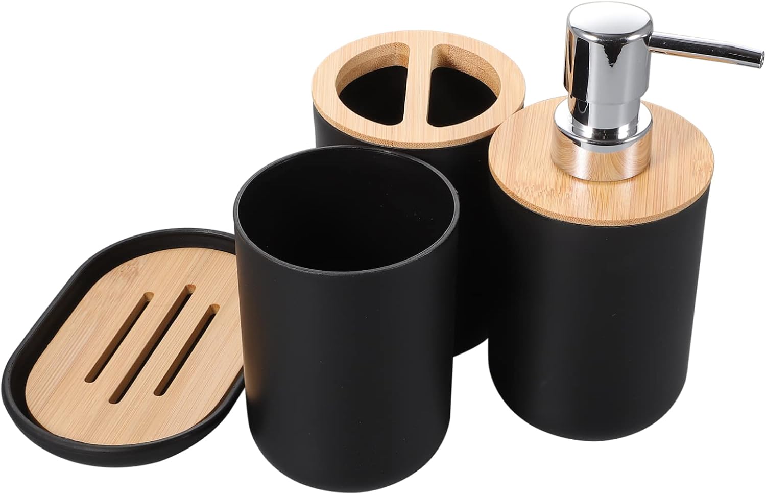 Unomor Modern Bathroom Accessory Set with Wood and Plastic Design