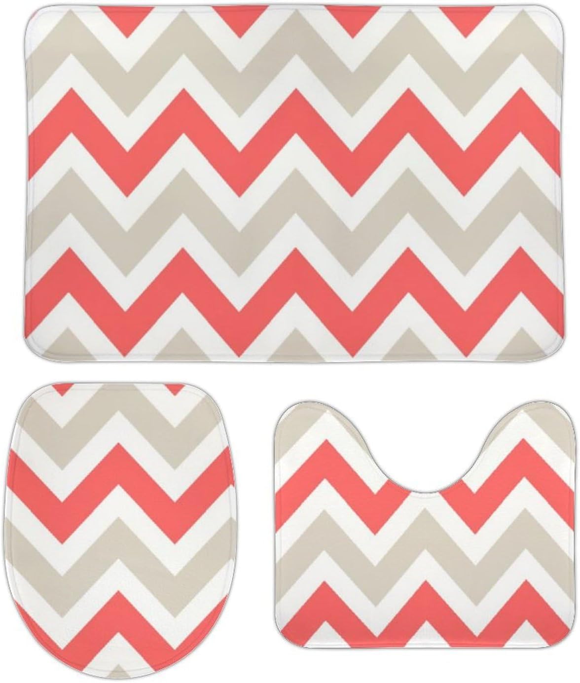3 Piece Bathroom Mat Set with Non-Slip Absorbent Linen Rugs