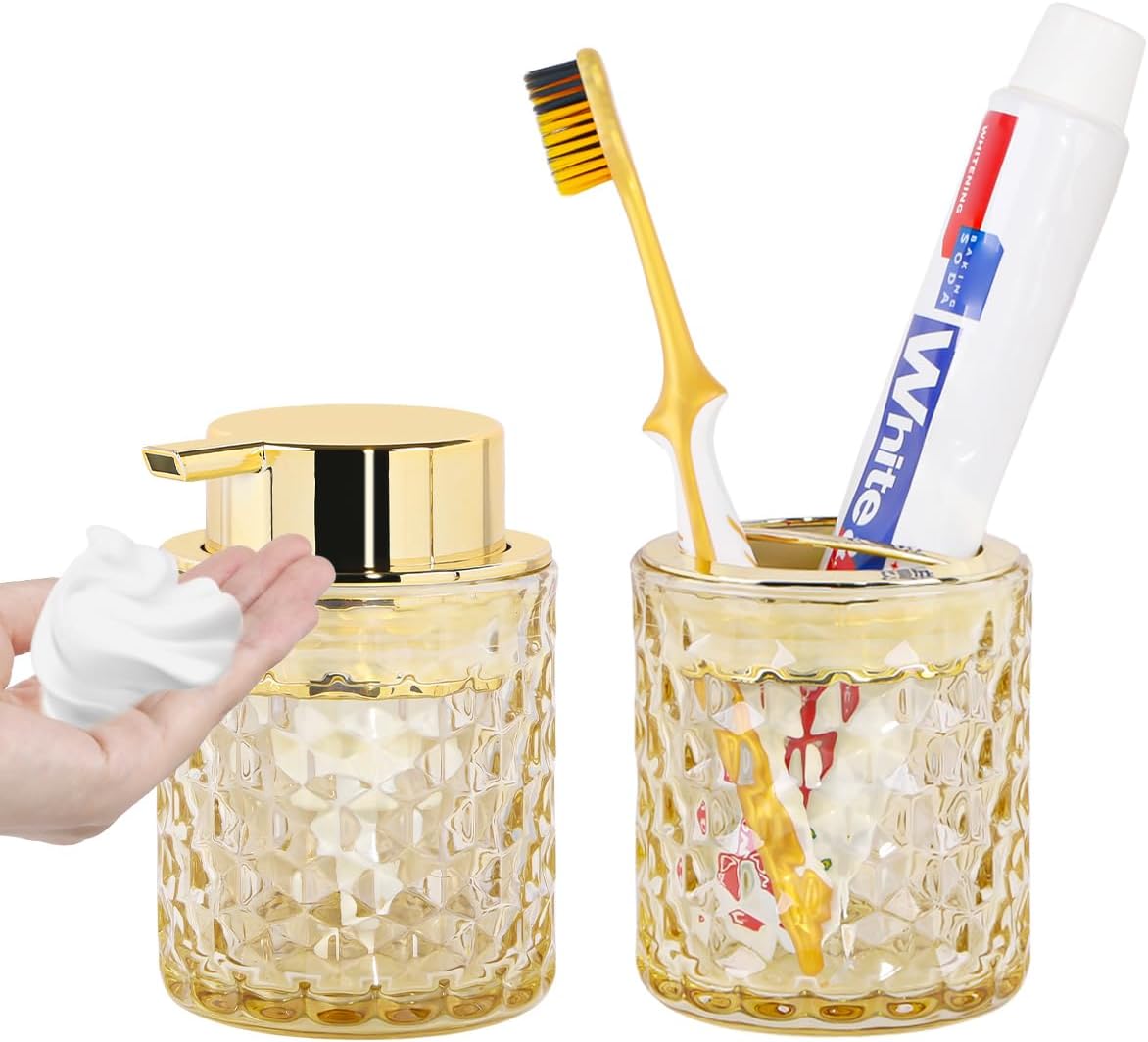 Fvstar Amber Glass Bathroom Accessories Set 2pcs 1