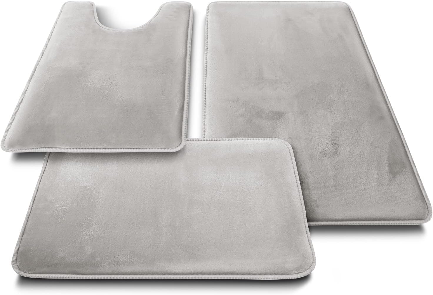 Clara Clark 2 Piece Velvet Bath Mat Set - Non-Slip Quick Drying Silver
