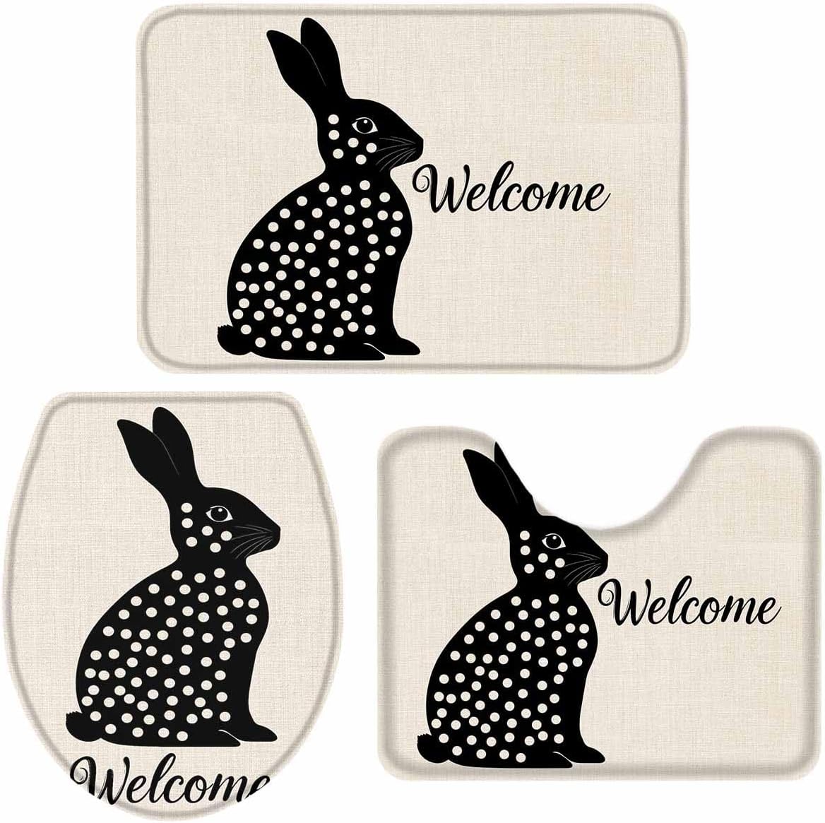 Wotrend Easter 3 Piece Bath Rug Set with Polka Dot Rabbit Design 1