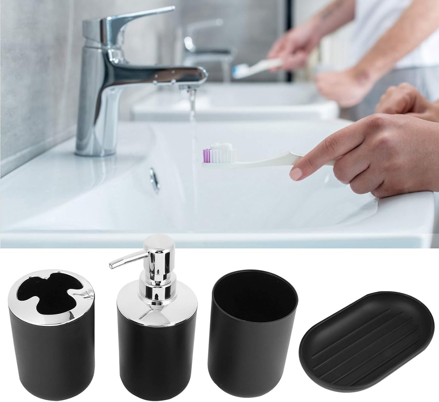 Cyrank 4Pcs Bathroom Vanity Accessory Set Black 1