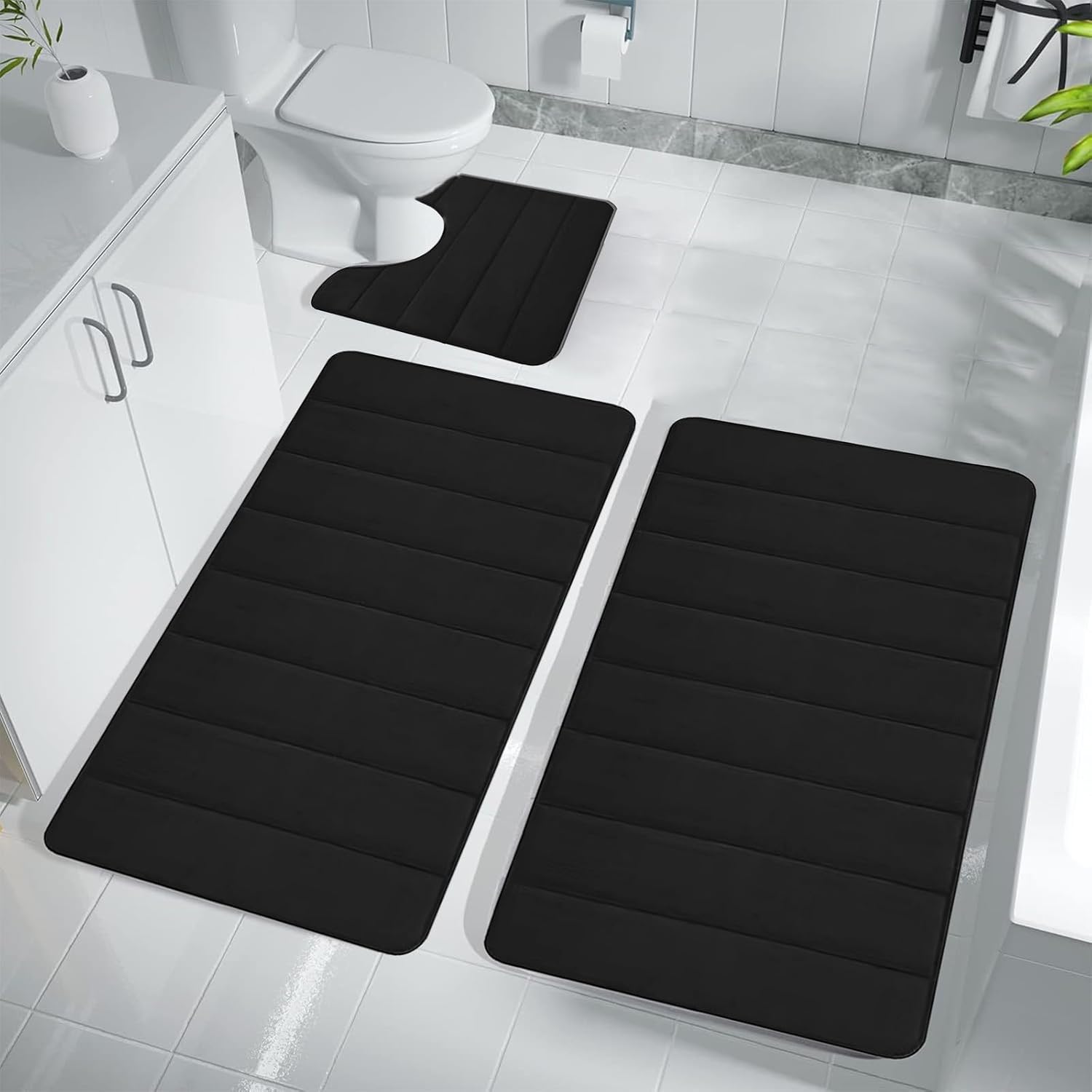 Memory Foam Bath Mat Set - 3 Piece Non Slip Water Absorbent