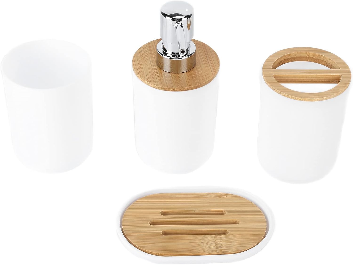 Oceanside 4Pcs Bamboo Bathroom Accessory Set White