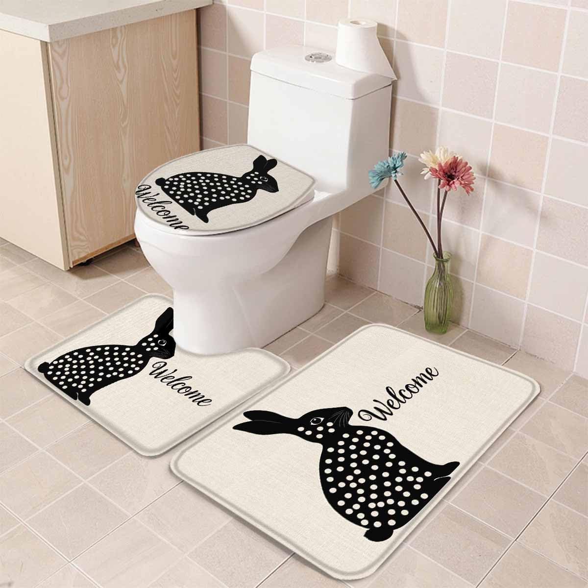 Wotrend Easter 3 Piece Bath Rug Set with Polka Dot Rabbit Design 1