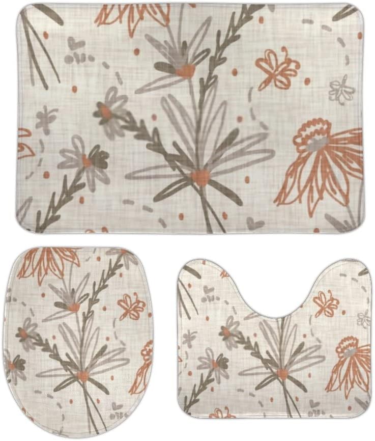 ZHONGJI 3 Piece Bath Rug Set Floral Pattern Non-Slip