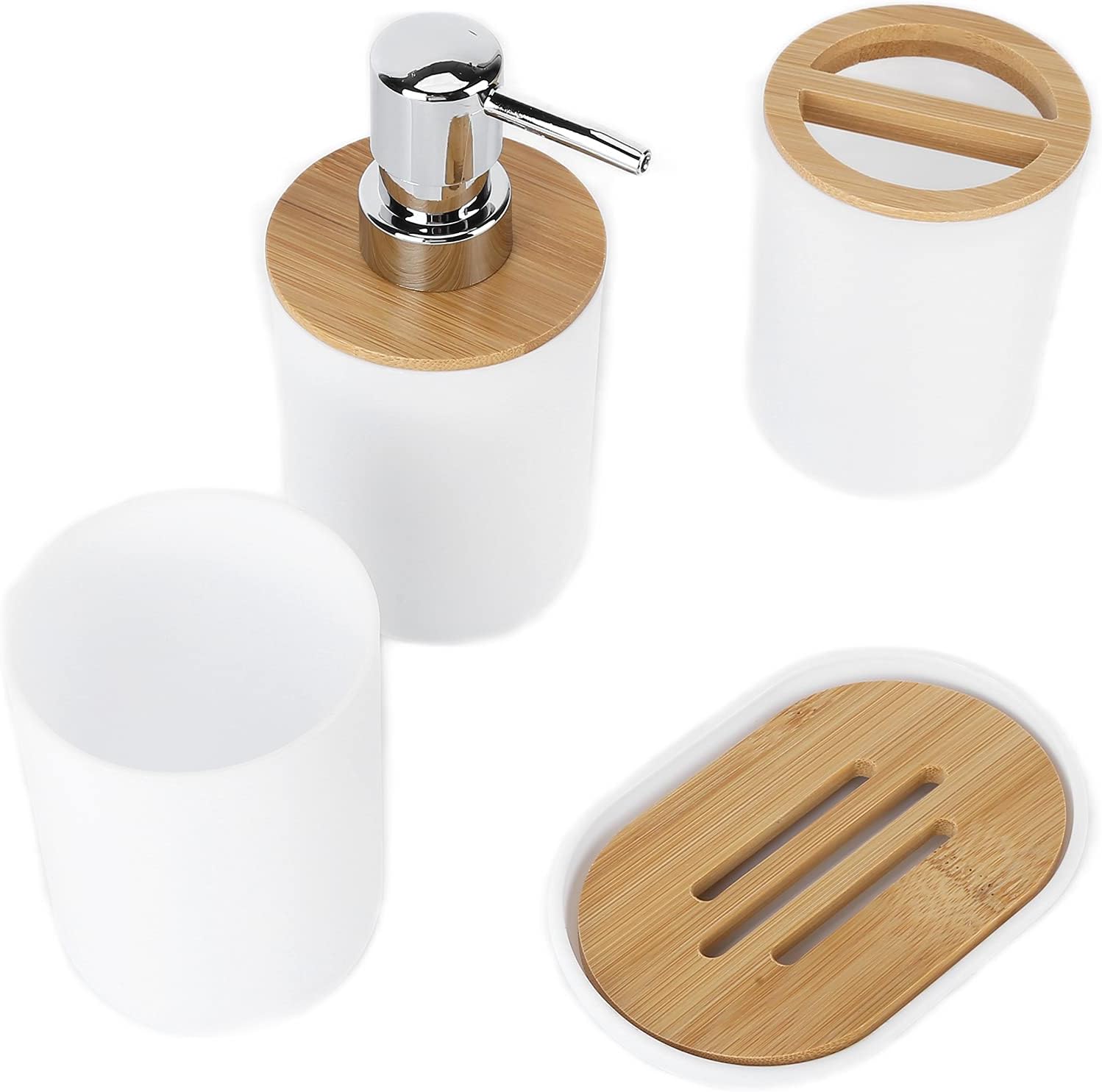 Oceanside 4Pcs Bamboo Bathroom Accessory Set White