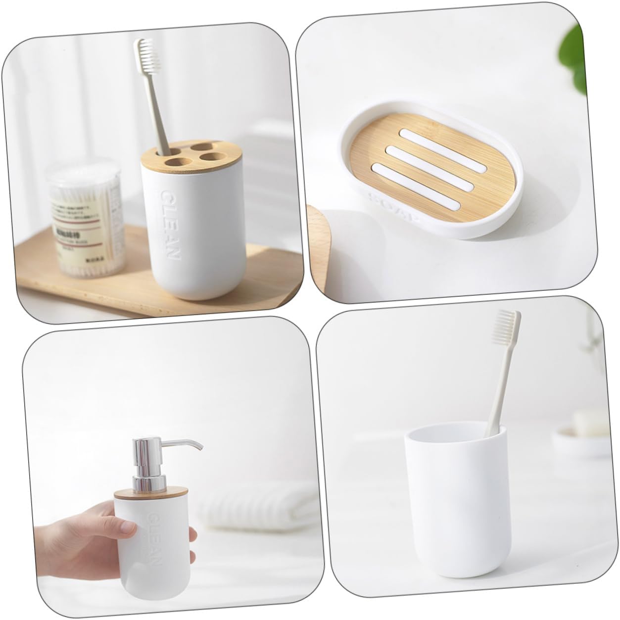 VOSAREA Bamboo Plastic Bathroom Storage Set of 4 1