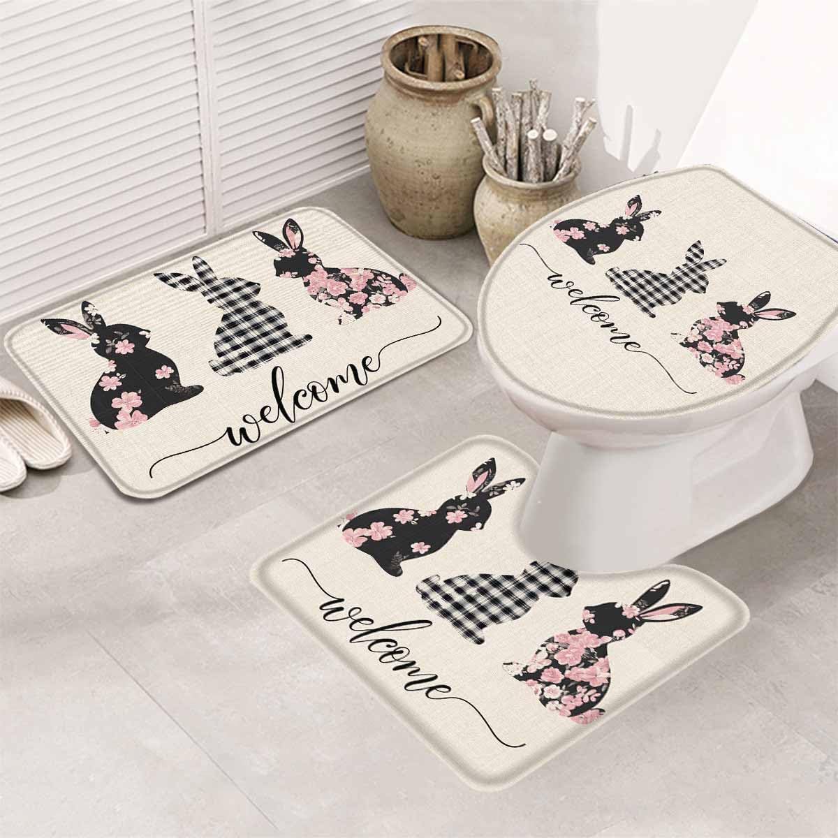 Wotrend Easter Cute Bunny Bath Rugs Set