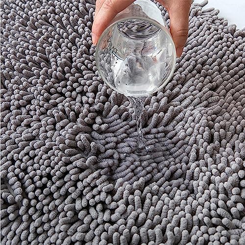 CHENSHUO Semi Circle Bath Rug 2 Pack Grey Non Slip Chenille Mats