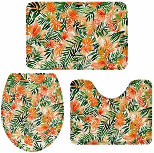 LgioyxQ Orange Green Leaves Bathroom Rugs Set 3 Piece