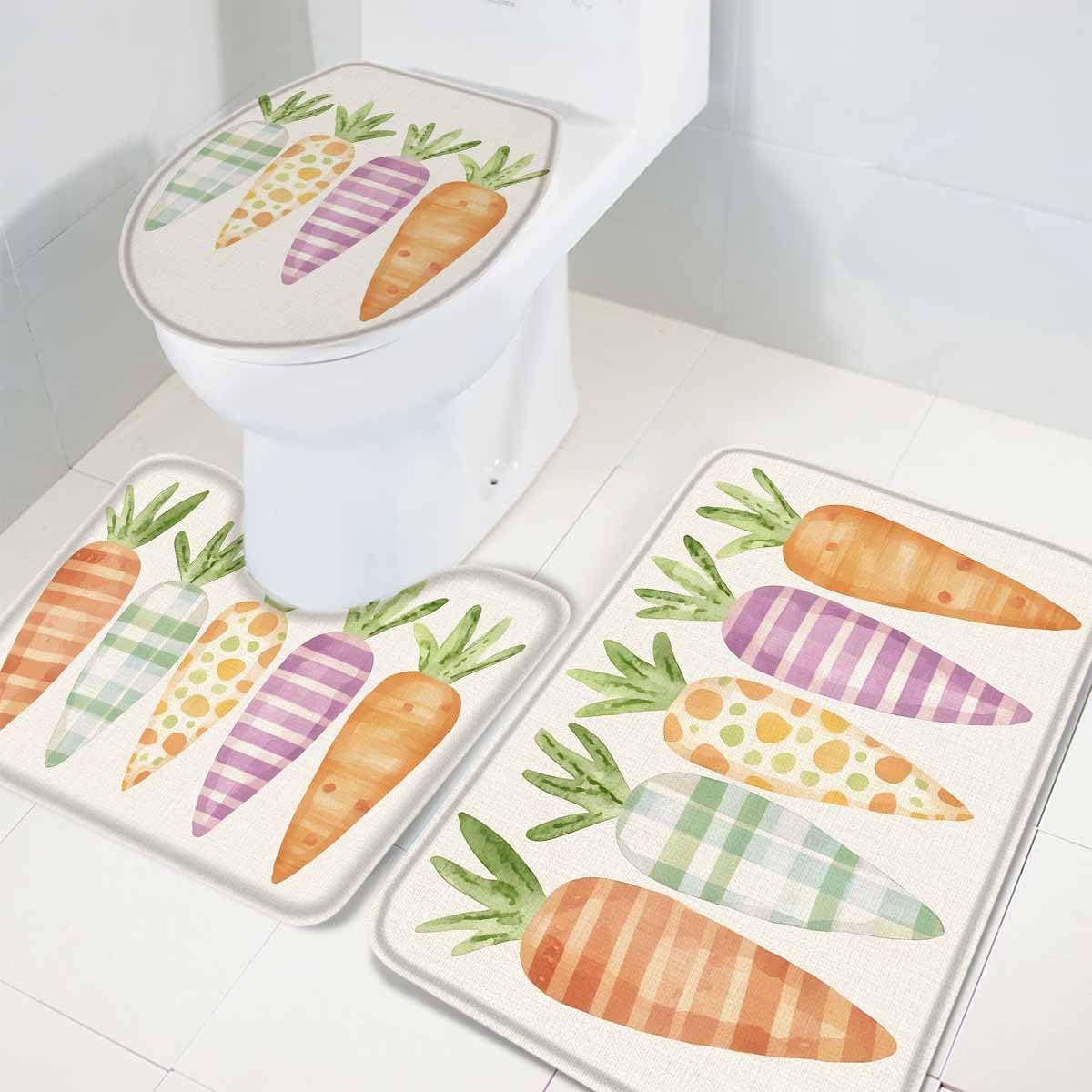 Wotrend Easter 3 Piece Bath Rug Set with Carrot Linen Texture