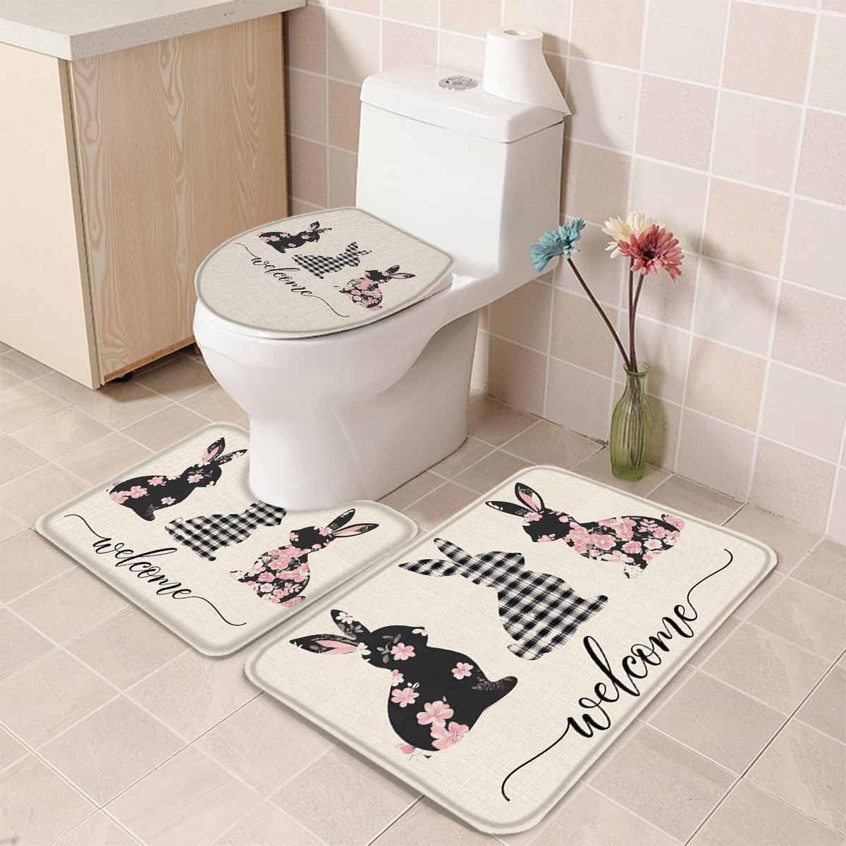 Wotrend Easter Cute Bunny Bath Rugs Set