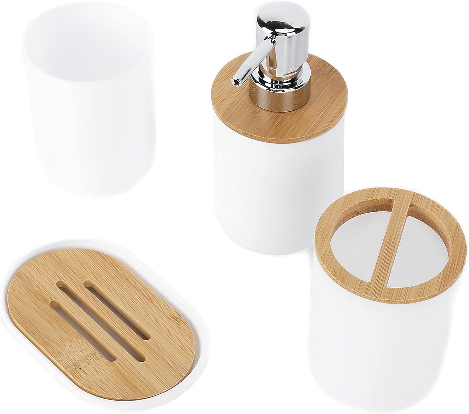 Oceanside 4Pcs Bamboo Bathroom Accessory Set White