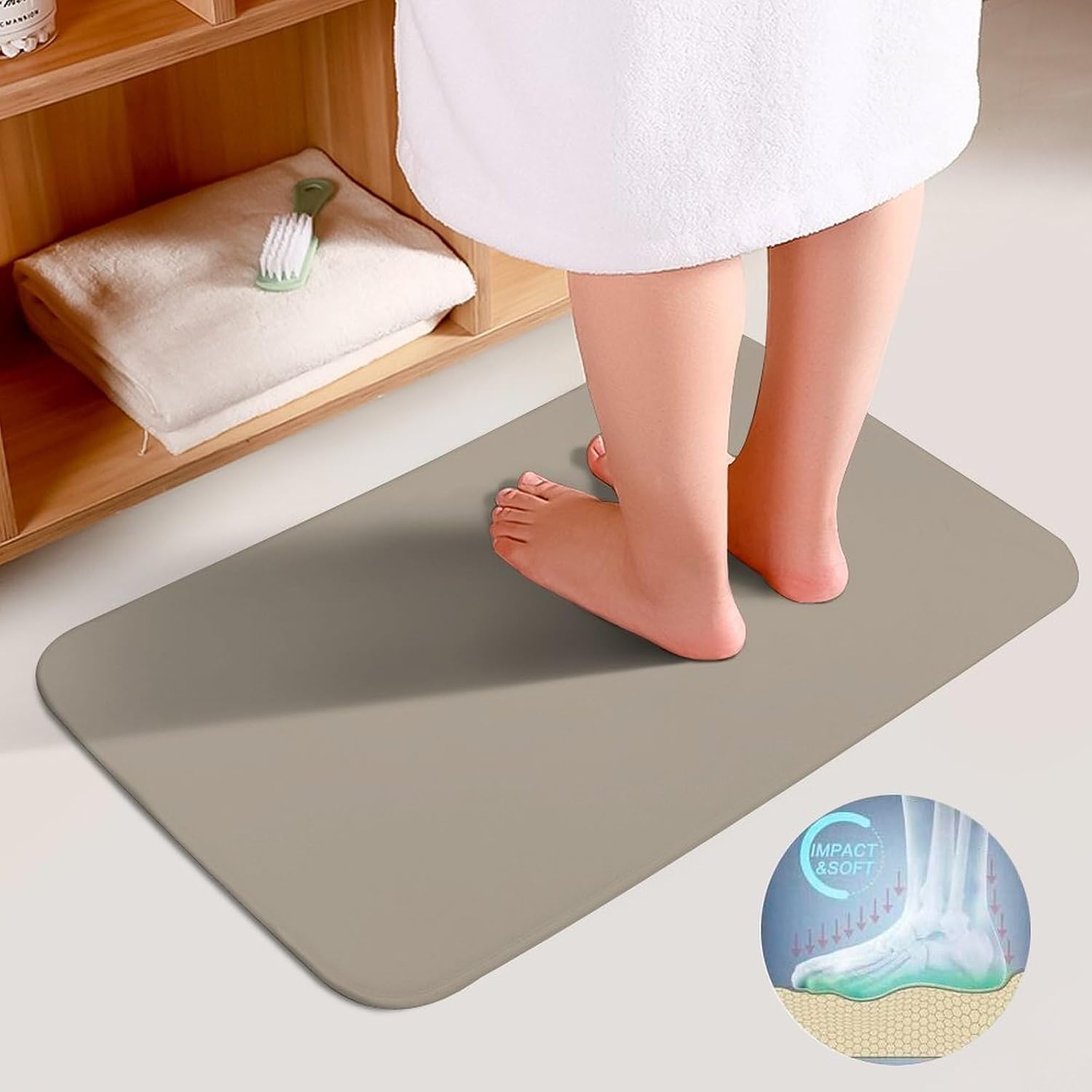 Perostye 3 Pieces Bathroom Rug Set with Anti-Slip Linen Beige Mats