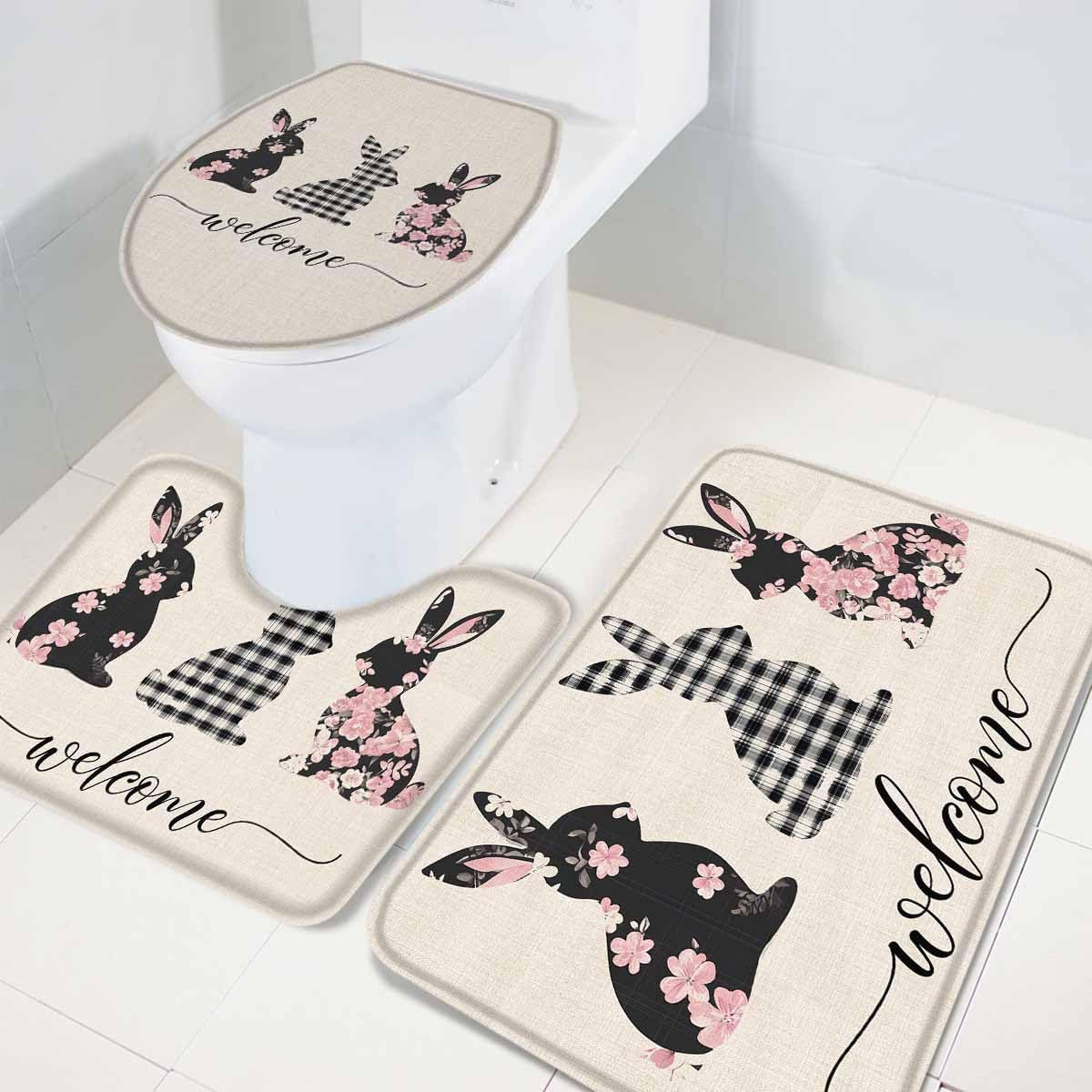 Wotrend Easter Cute Bunny Bath Rugs Set
