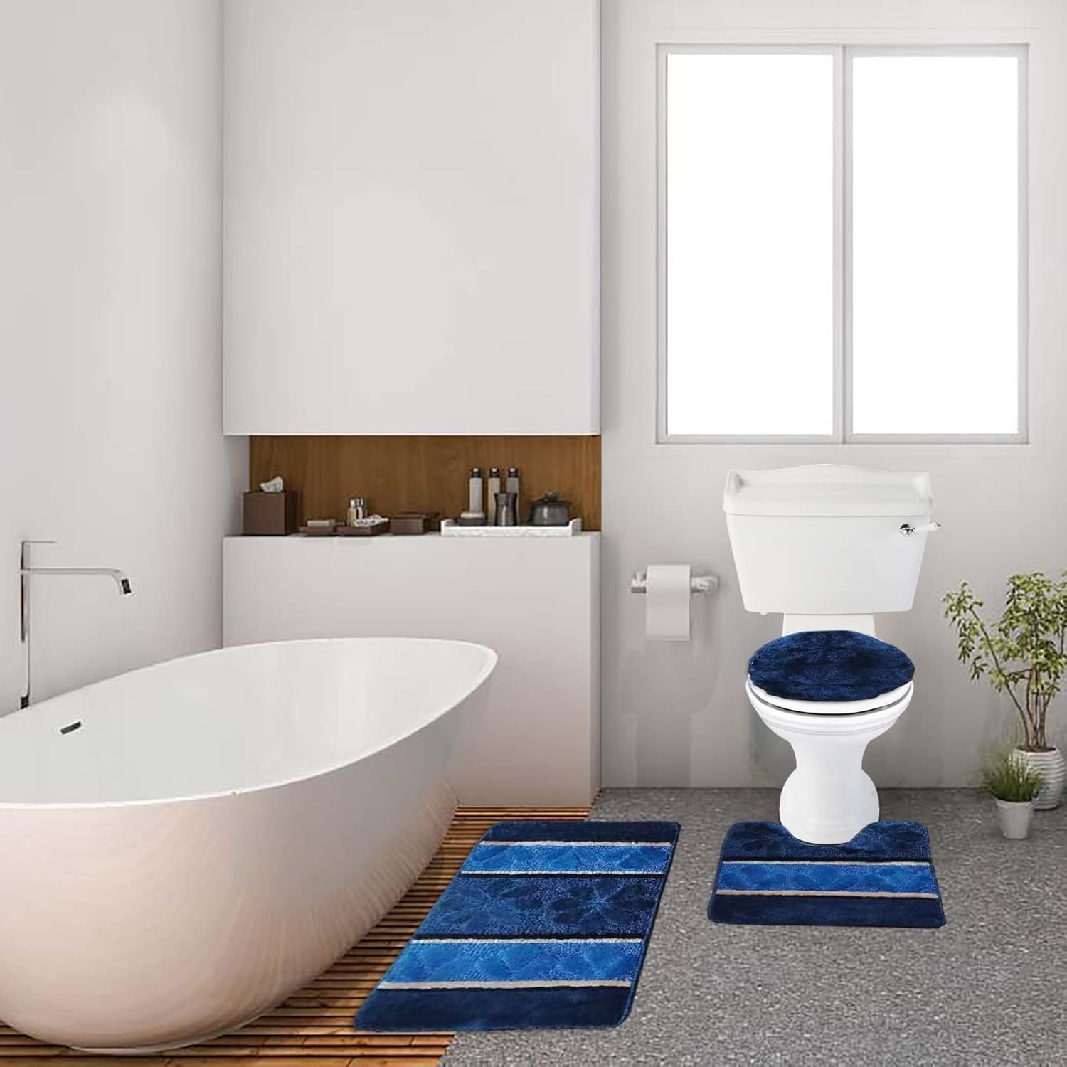 BH Home Linen 3 Pcs Oversized Geometric Shaggy Bath Rug Set