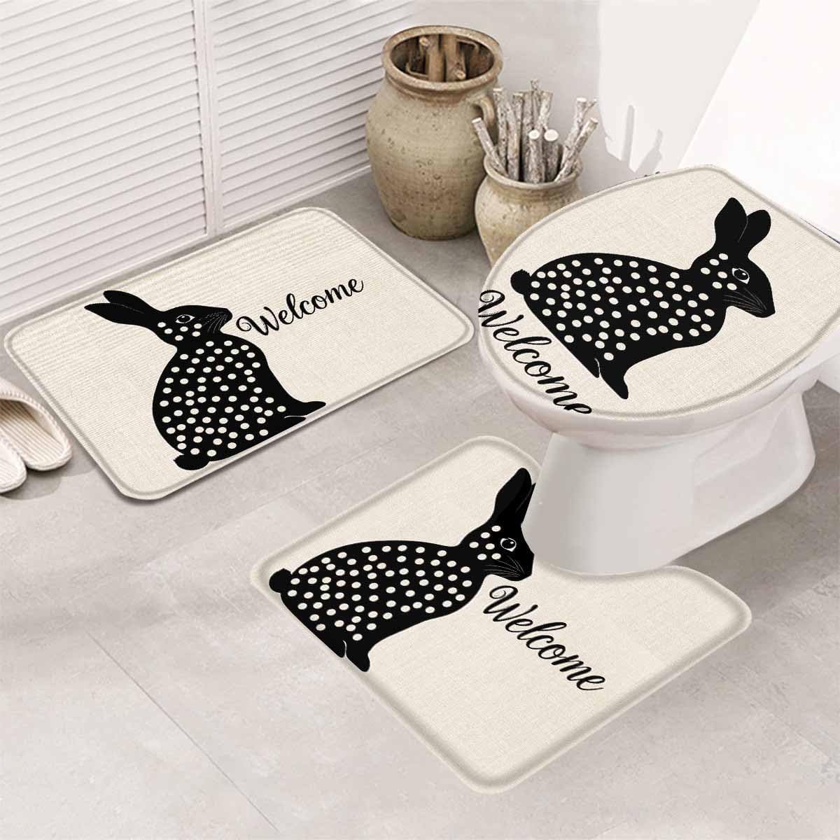 Wotrend Easter 3 Piece Bath Rug Set with Polka Dot Rabbit Design 1