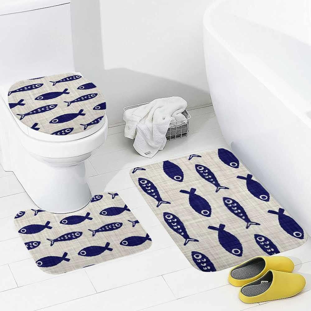 Kuizee 3-Piece Bath Rug Set Aquatic Blue