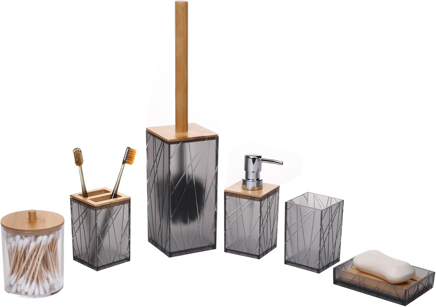 Clear Gray Bamboo Bathroom Accessories Set 6PCS