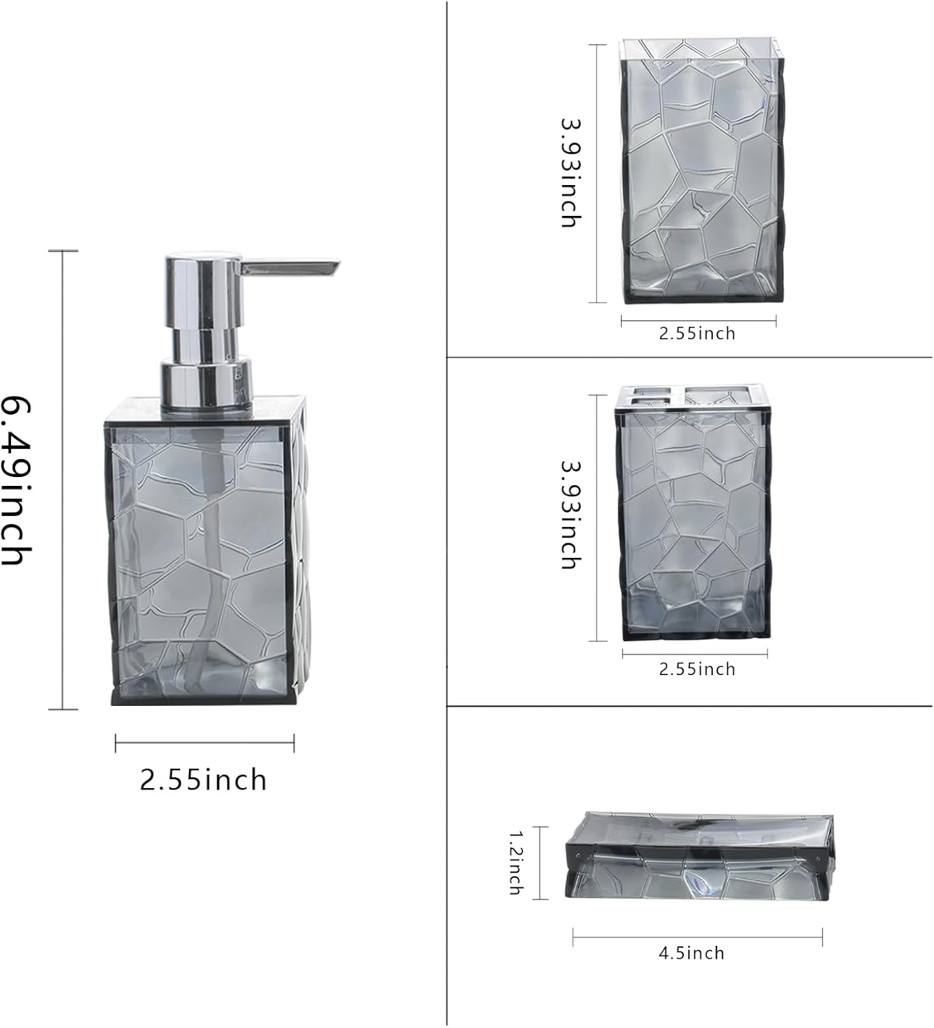 Liuonnam 4-Piece Bathroom Accessories Set Gray