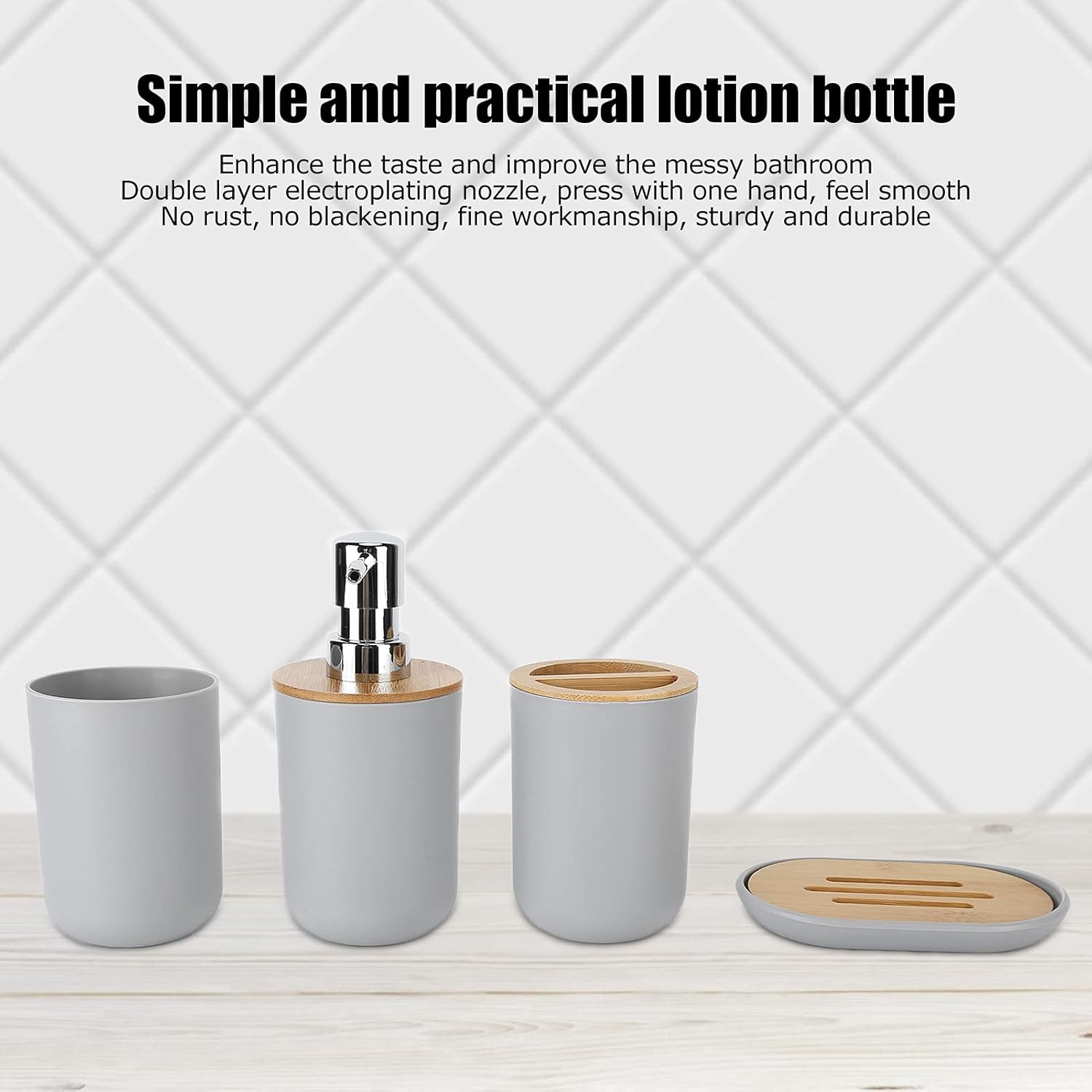 4Pcs Bamboo Bathroom Accessory Set - Waterproof and Sustainable