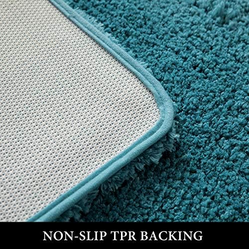 MIULEE Blue Linen Throw Pillow Covers Teal Bath Rugs Set