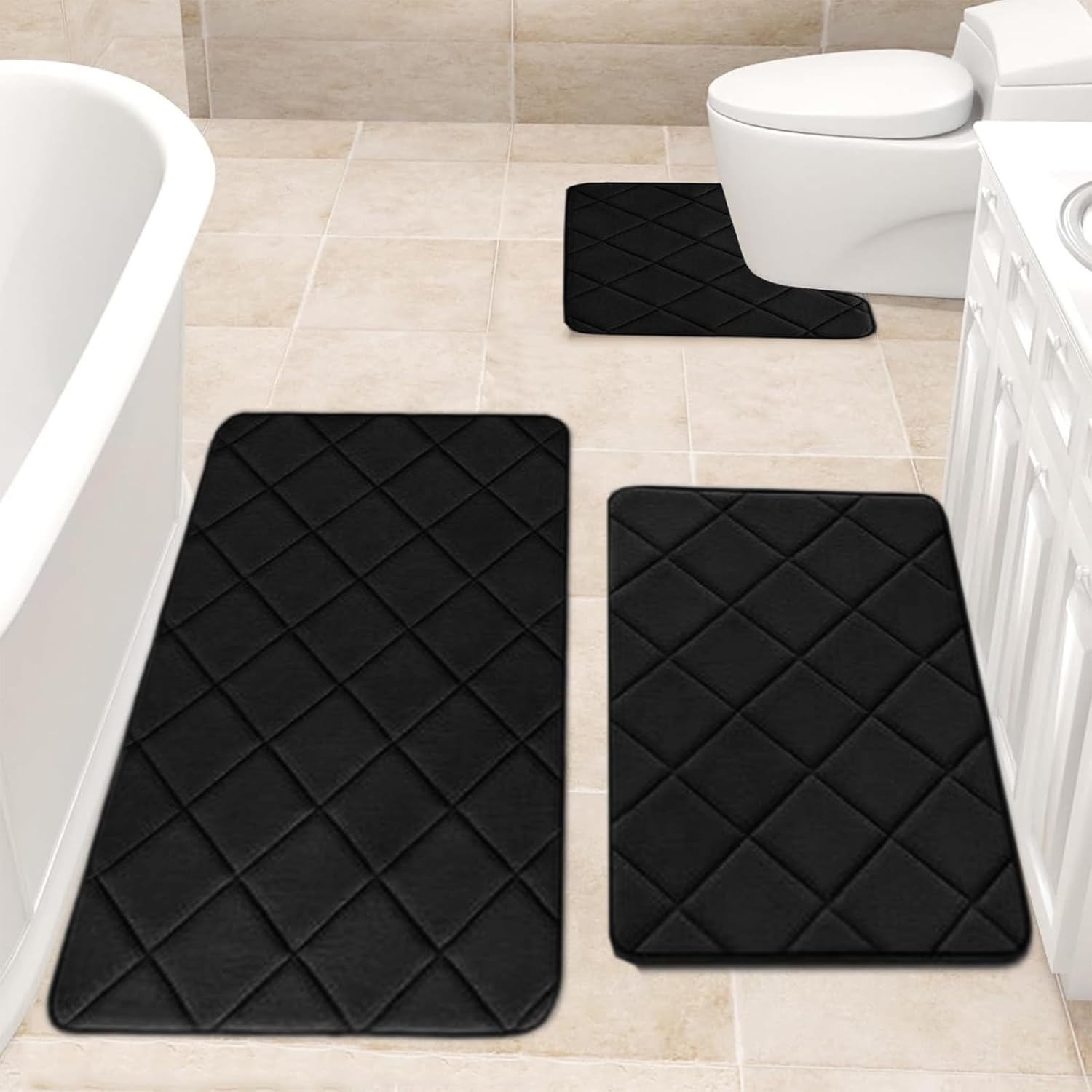 Soft Non-Slip Bath Mat Set 3 Pieces