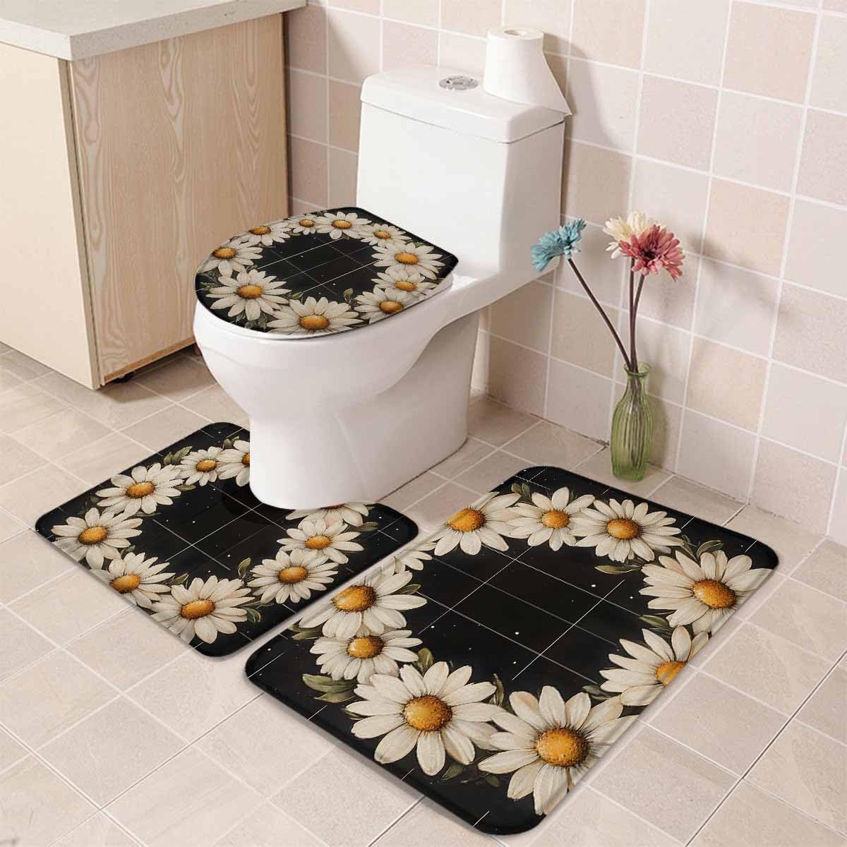 Wotrend Spring 3 Piece Bath Rug Set Pastoral Daisy