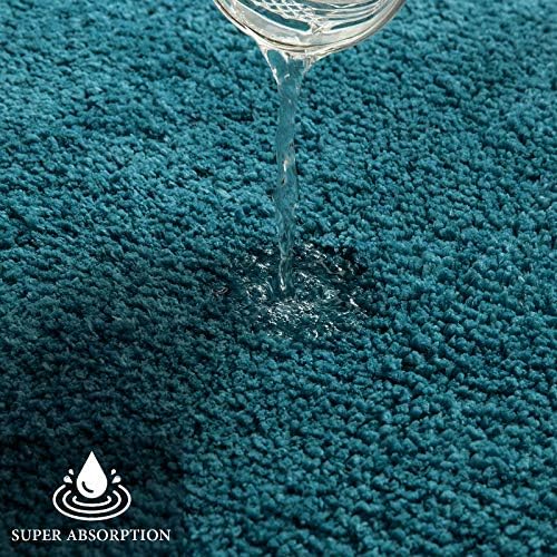 MIULEE Blue Linen Throw Pillow Covers Teal Bath Rugs Set