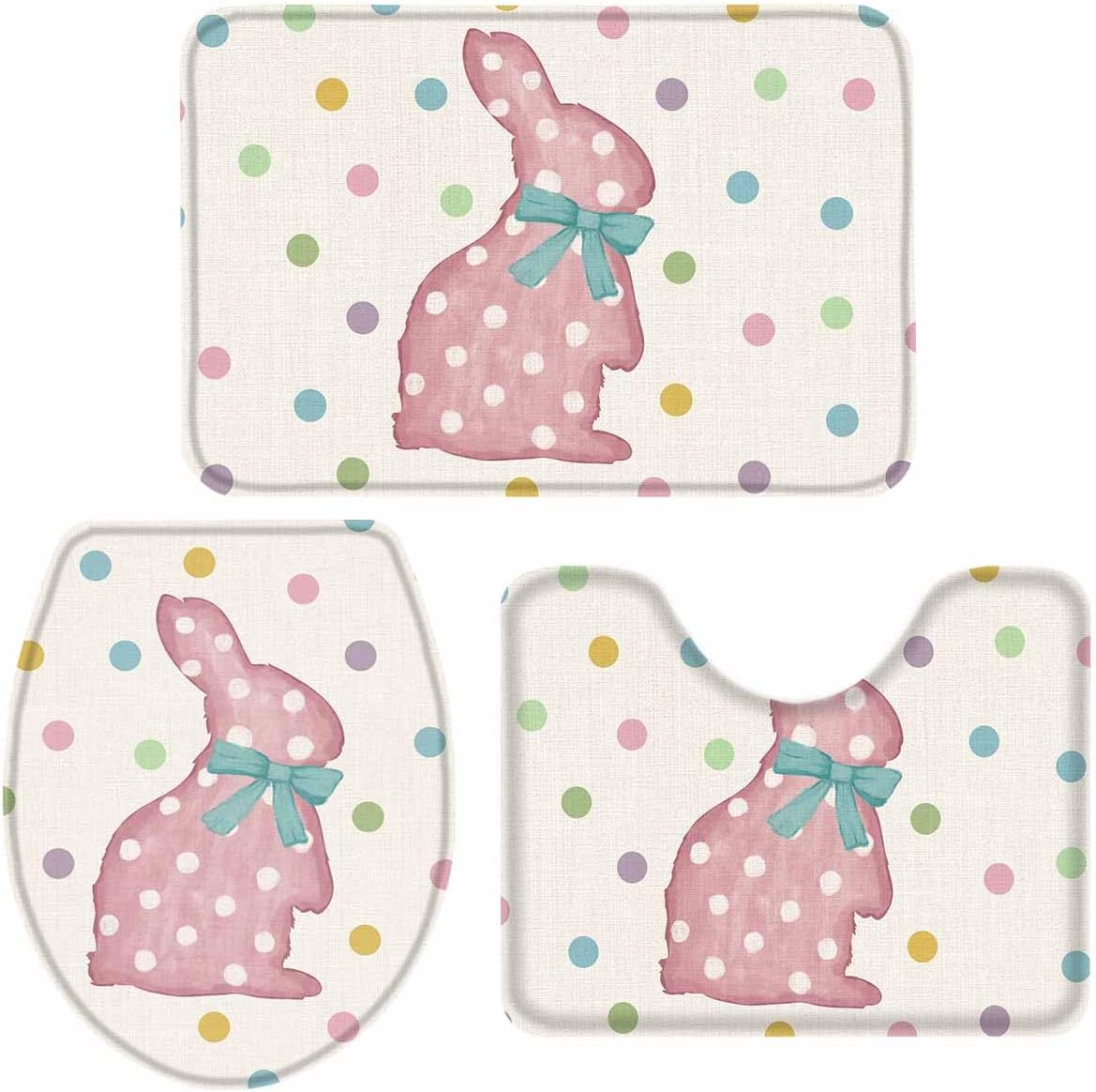 Wotrend Happy Easter 3 Piece Bath Rug Set 1