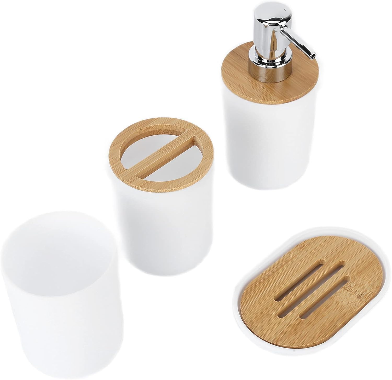 Oceanside 4Pcs Bamboo Bathroom Accessory Set White