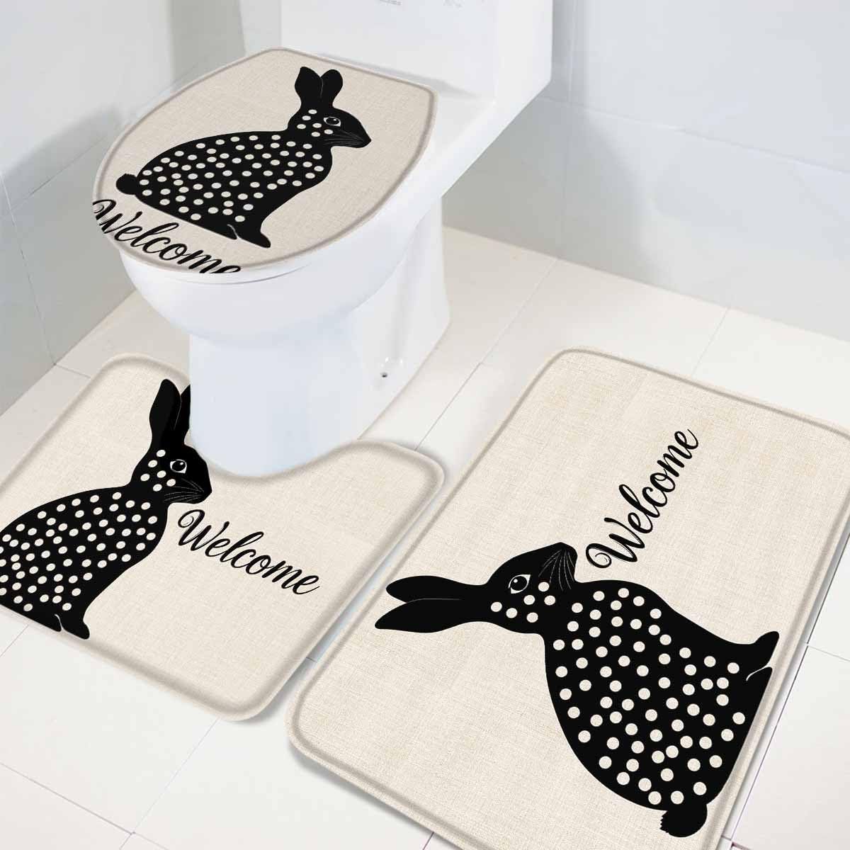 Wotrend Easter 3 Piece Bath Rug Set with Polka Dot Rabbit Design 1
