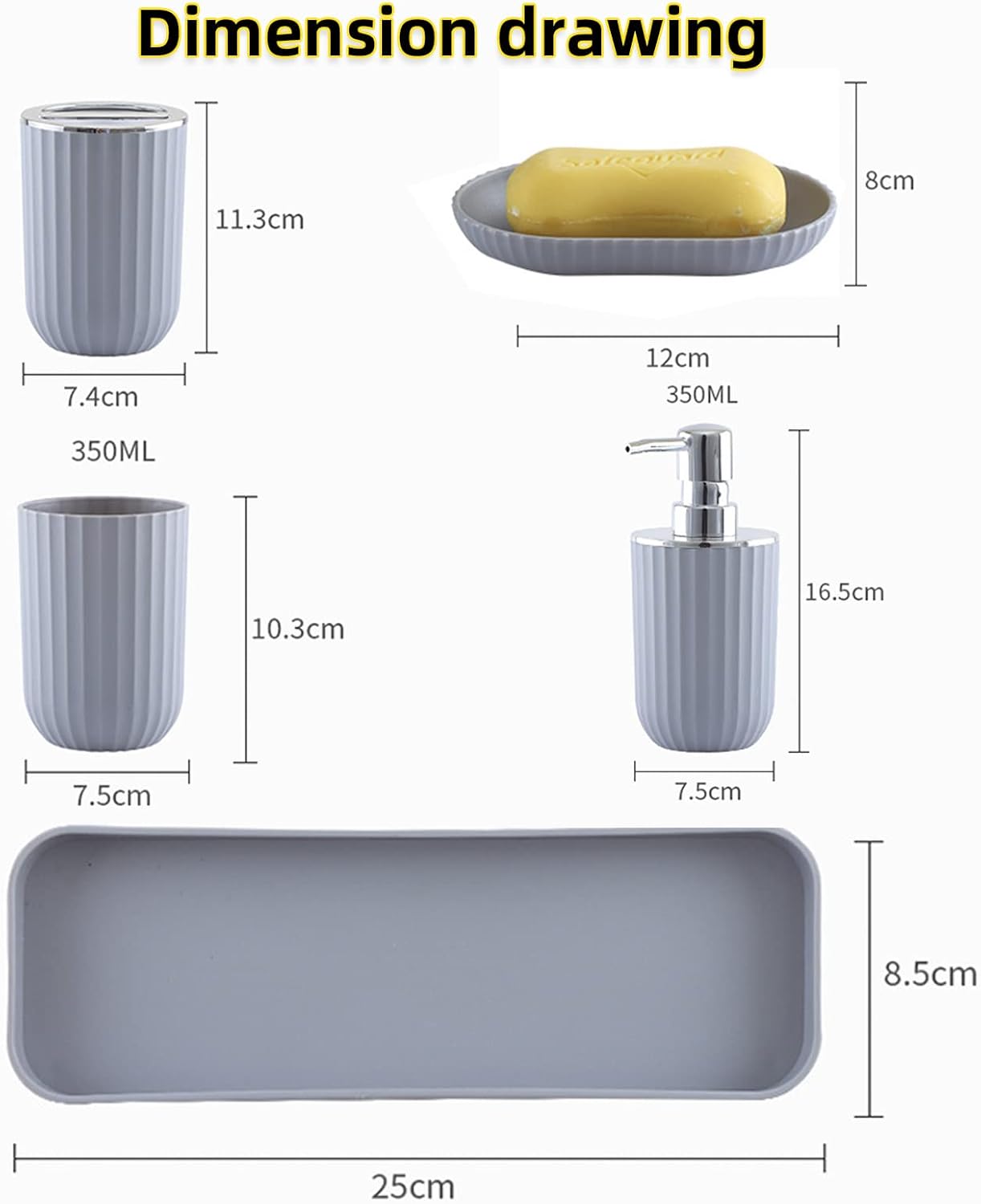 Bathroom Accessory Set of 5 - Black