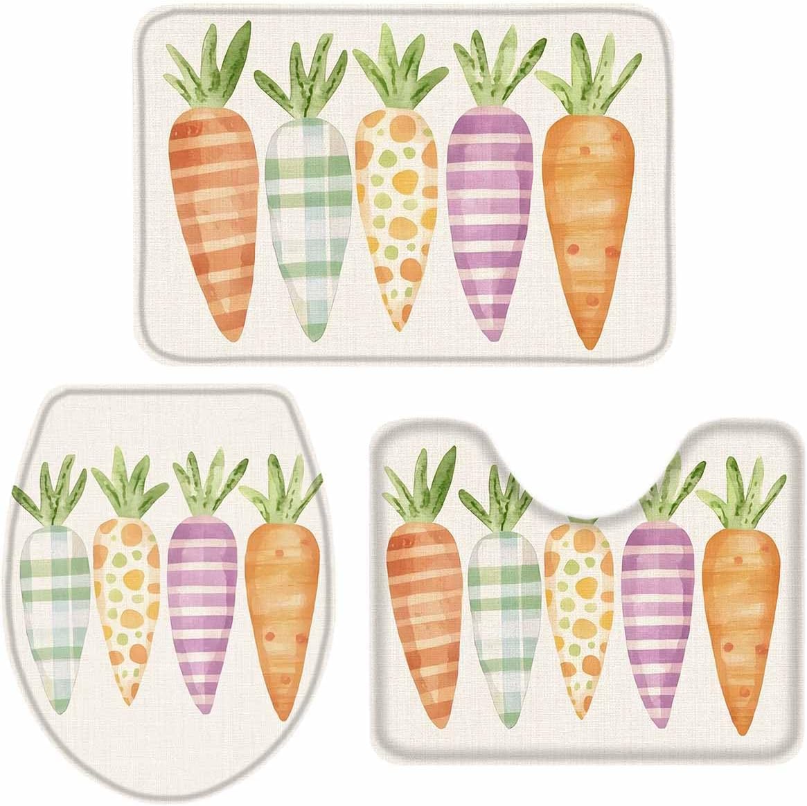 Wotrend Easter 3 Piece Bath Rug Set with Carrot Linen Texture