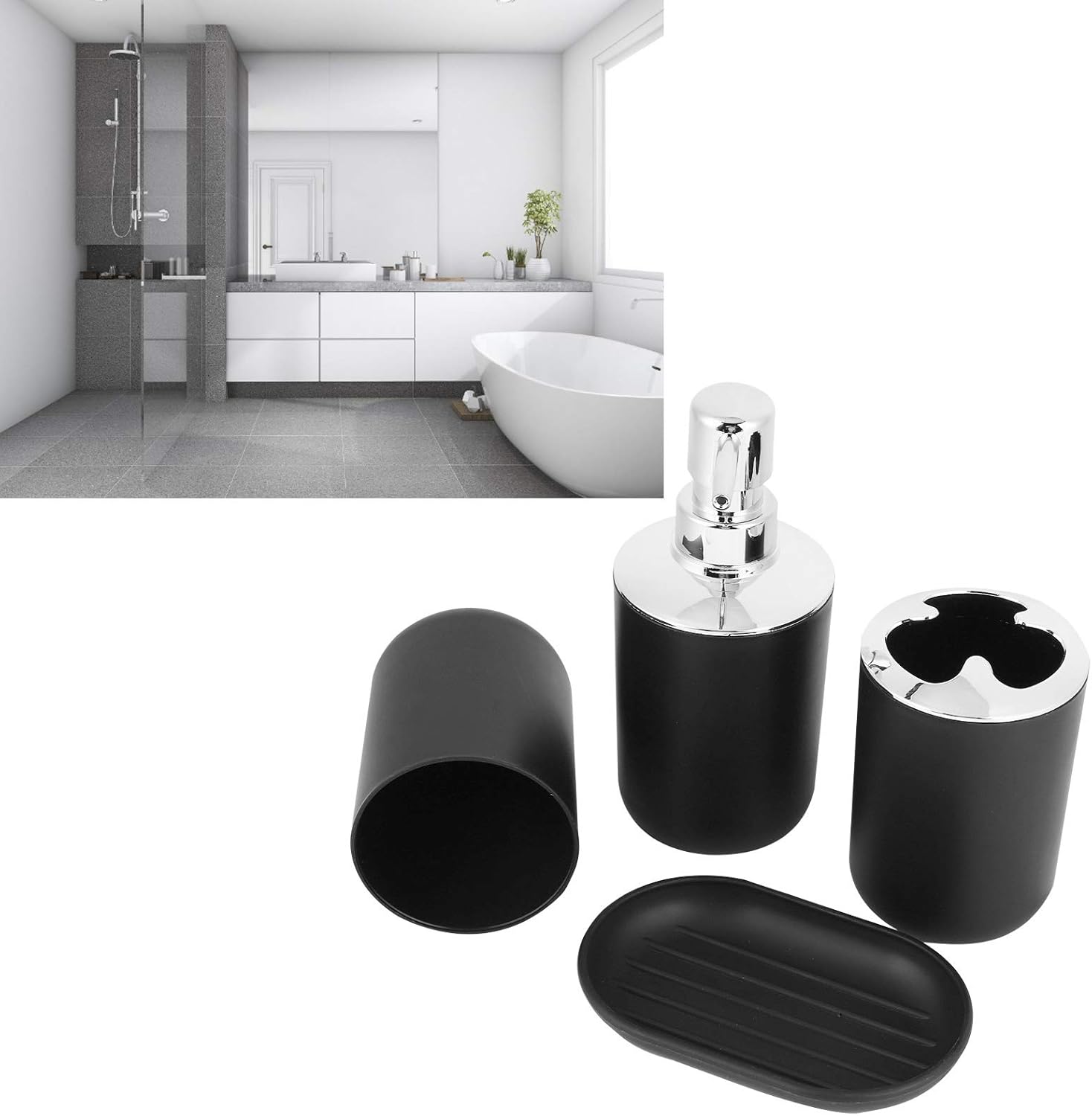 Cyrank 4Pcs Bathroom Vanity Accessory Set Black 1
