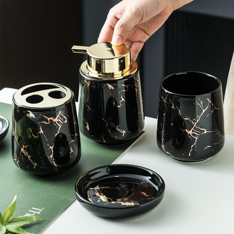 YYW Ceramic Bathroom Accessory Set - Four Piece Black
