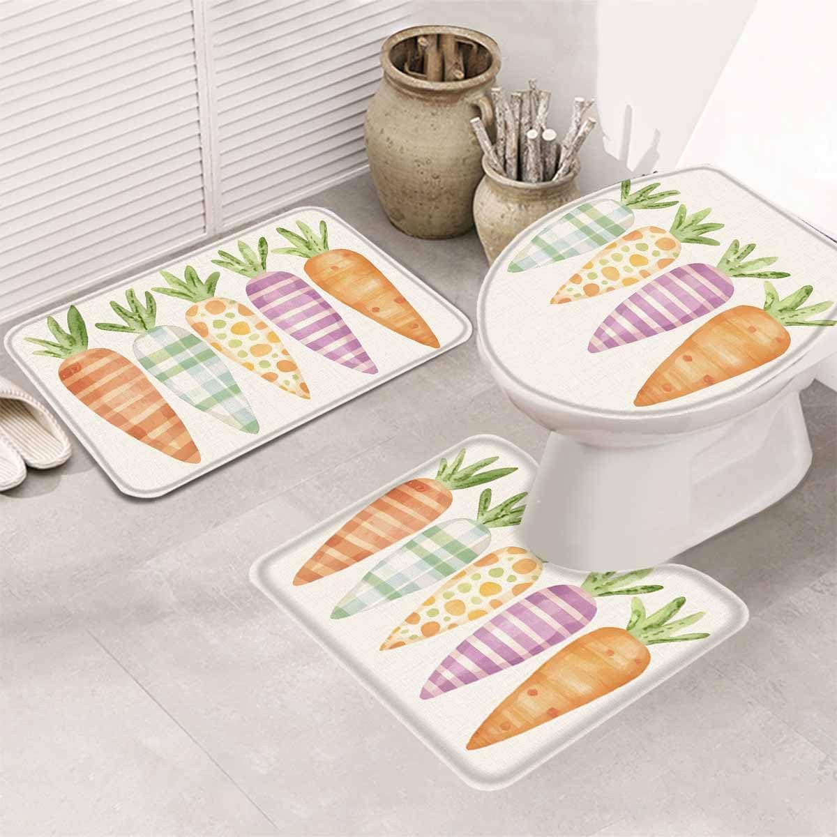 Wotrend Easter 3 Piece Bath Rug Set with Carrot Linen Texture