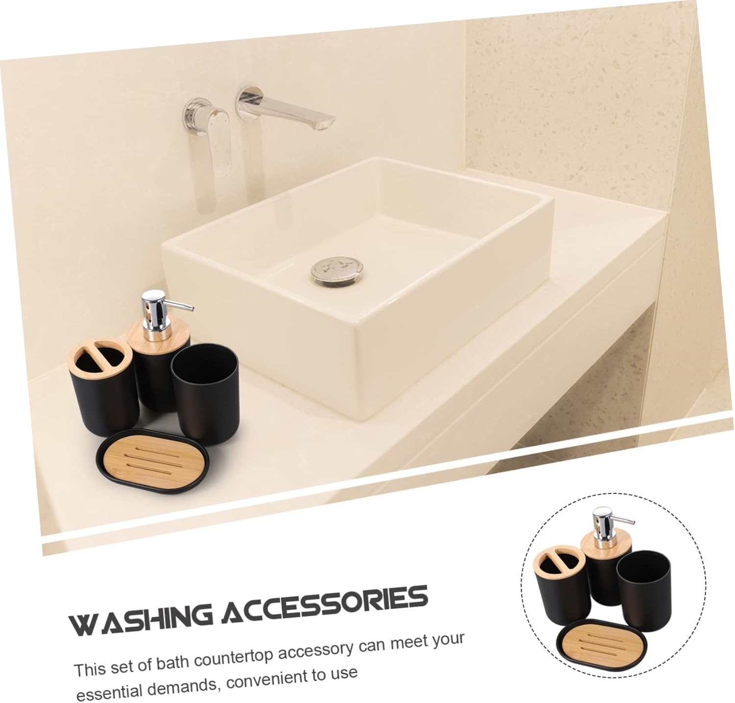 UTHCLO 4PC Bathroom Accessory Set - Soap Dispenser Cup Holder Toothbrush Holder