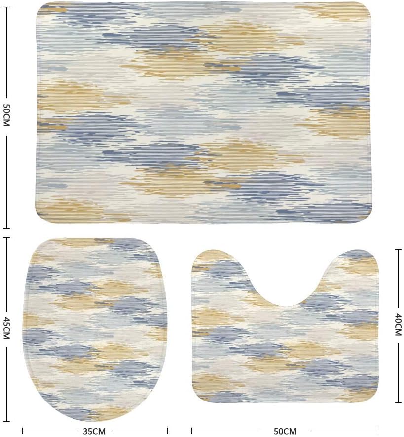 Hapuxt 3 Piece Toilet Mat Set - Grey French Linen Anti-Slip Bathroom Rugs