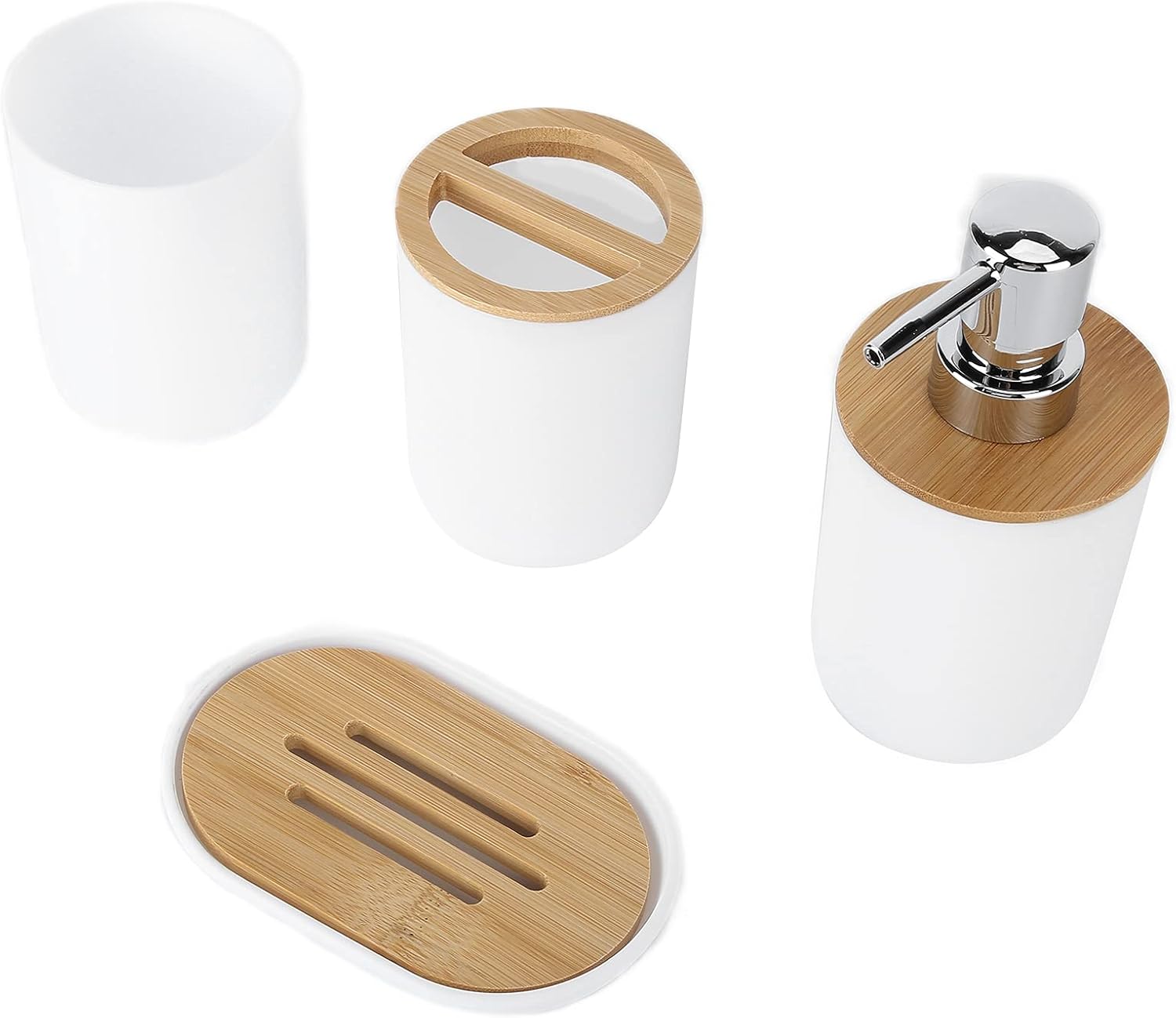 Oceanside 4Pcs Bamboo Bathroom Accessory Set White